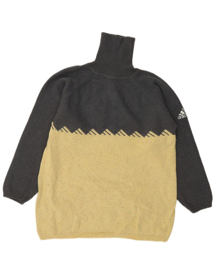 Adidas Mens Roll Neck Jumper Sweater Small Grey Colourblock Wool