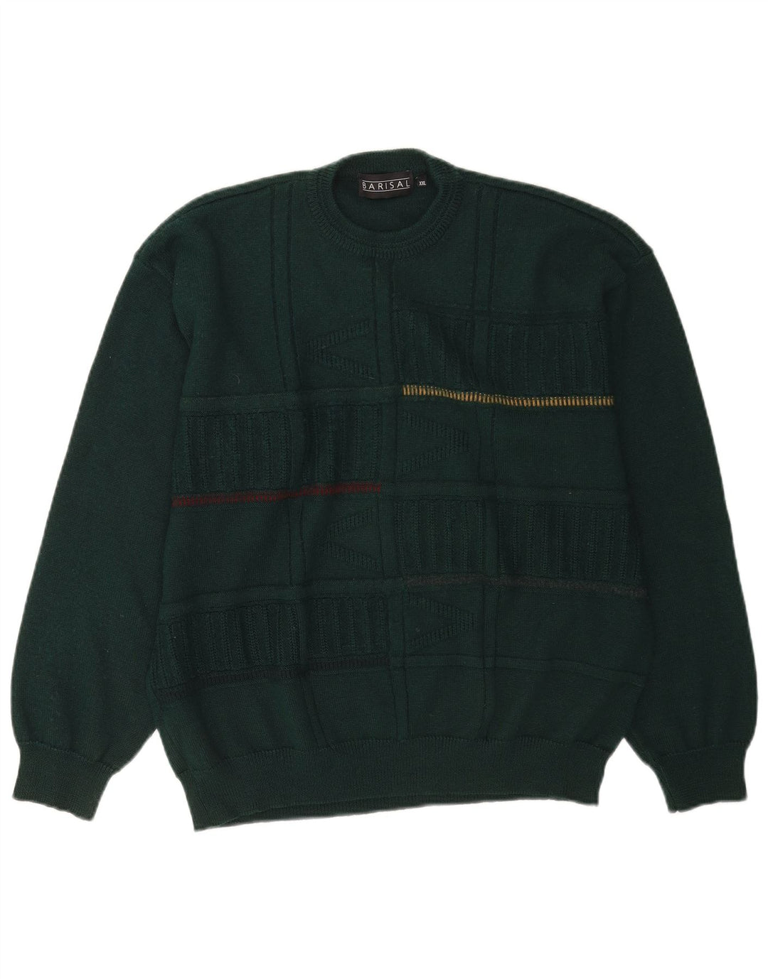 Barisal Mens Crew Neck Jumper Sweater 2XL Green Striped Wool
