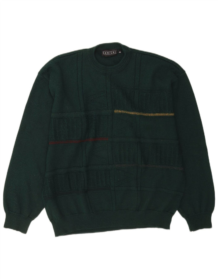 Barisal Mens Crew Neck Jumper Sweater 2XL Green Striped Wool