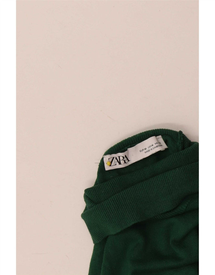 Zara Womens 3/4 Sleeve Roll Neck Jumper Sweater UK 12 Medium Green