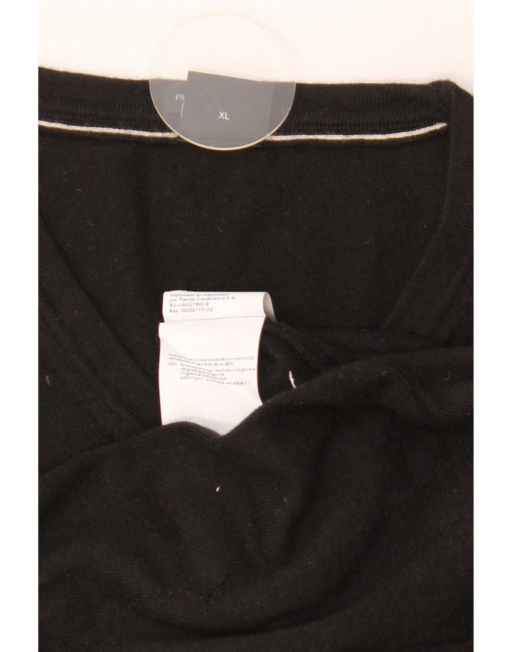 Hugo Boss Mens V-Neck Jumper Sweater XL Black Virgin Wool