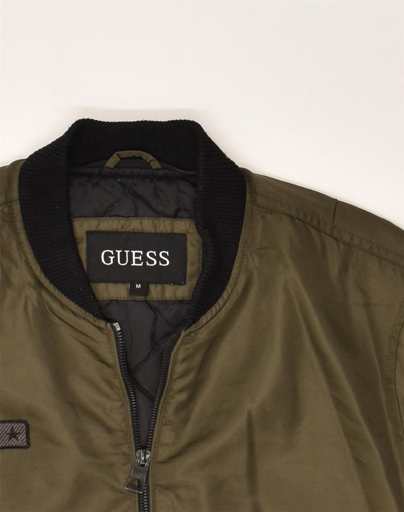 GUESS Mens Bomber Jacket UK 38 Medium Khaki Polyester | Vintage Guess | Thrift | Second-Hand Guess | Used Clothing | Messina Hembry 