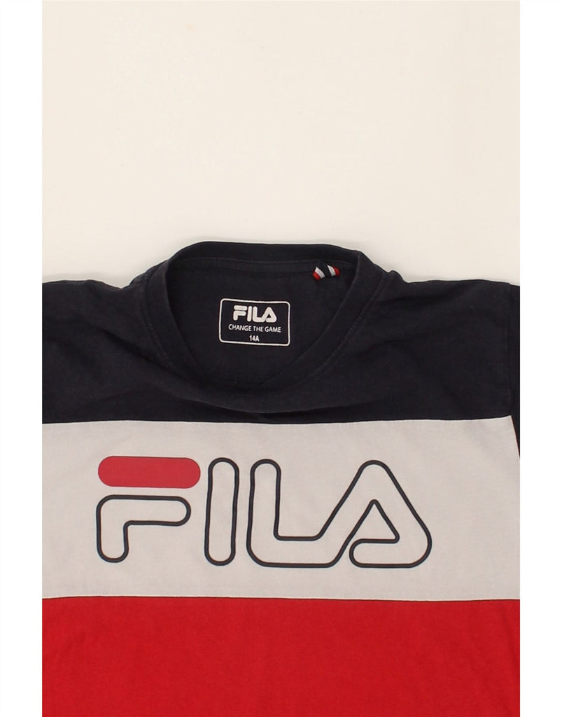 FILA Boys Graphic T-Shirt Top 13-14 Years Red Colourblock Cotton | Vintage Fila | Thrift | Second-Hand Fila | Used Clothing | Messina Hembry 