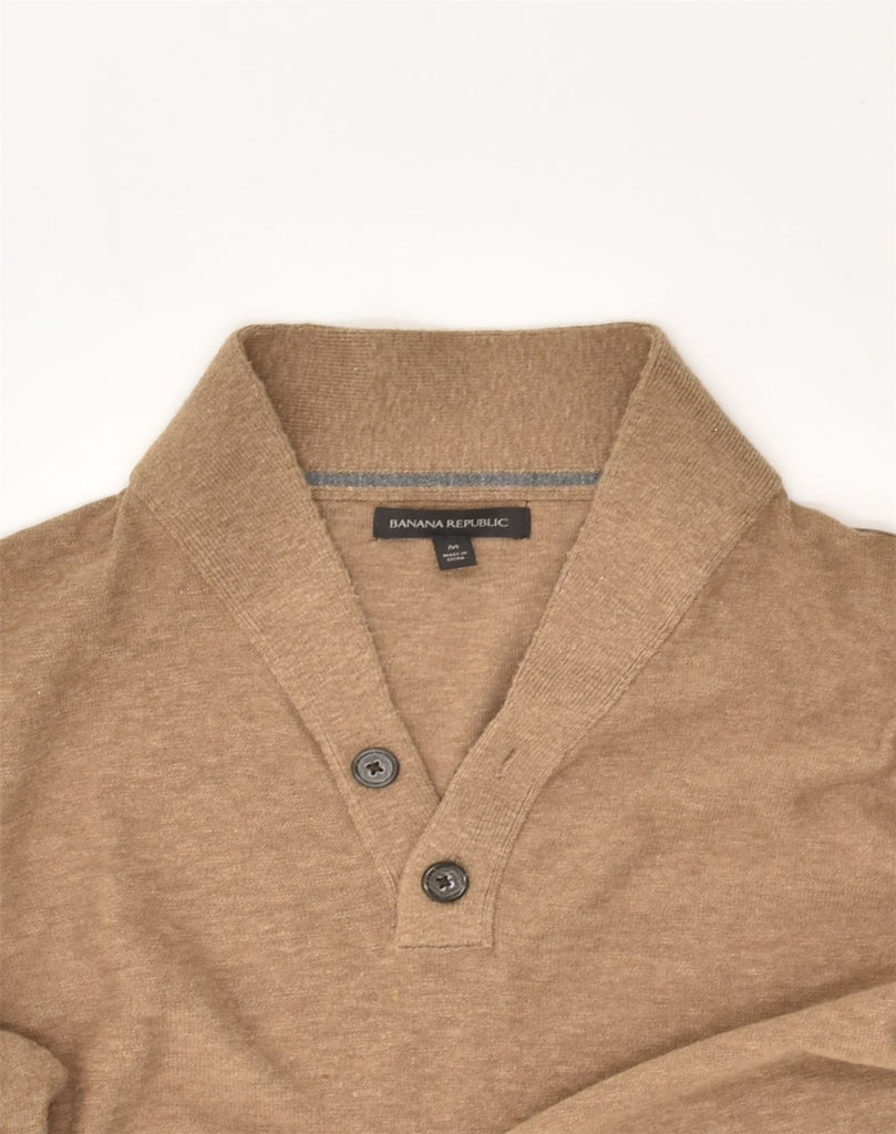 BANANA REPUBLIC Mens Shawl Neck Jumper Sweater Medium Brown Cotton | Vintage Banana Republic | Thrift | Second-Hand Banana Republic | Used Clothing | Messina Hembry 