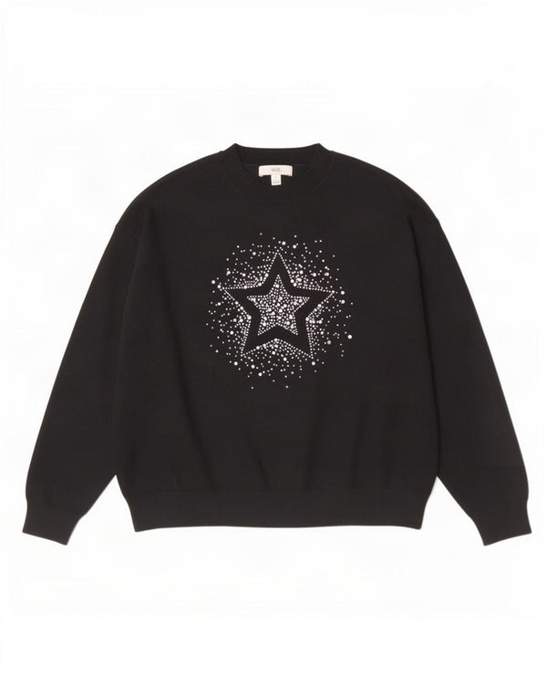 Marks & Spencer Womens Graphic Crew Neck Jumper Sweater UK 16 Large Black