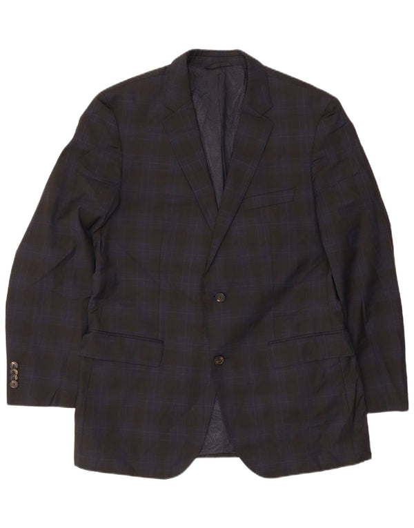 Hugo Boss Mens 2 Button Blazer Jacket EU 52 XL Navy Blue Check Virgin Wool
