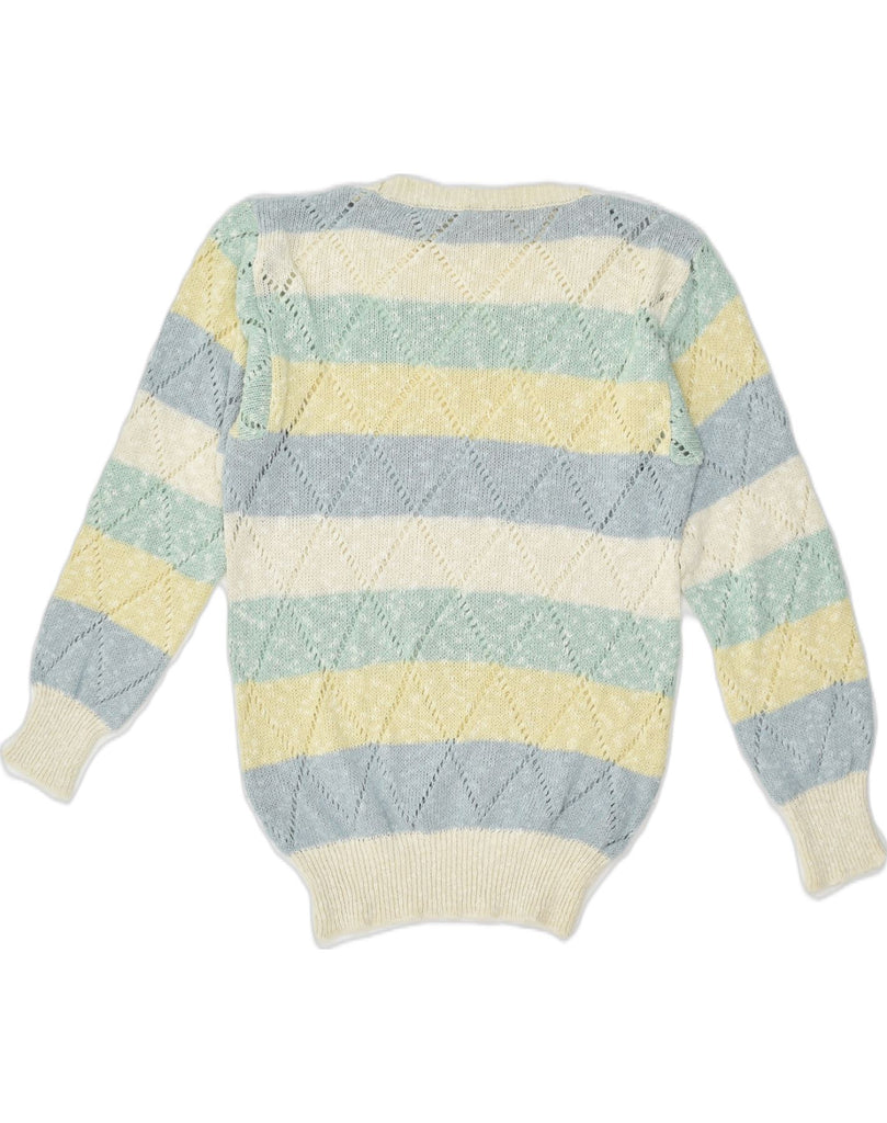 VINTAGE Womens Boat Neck Jumper Sweater UK 12 Medium Multicoloured Striped | Vintage Vintage | Thrift | Second-Hand Vintage | Used Clothing | Messina Hembry 