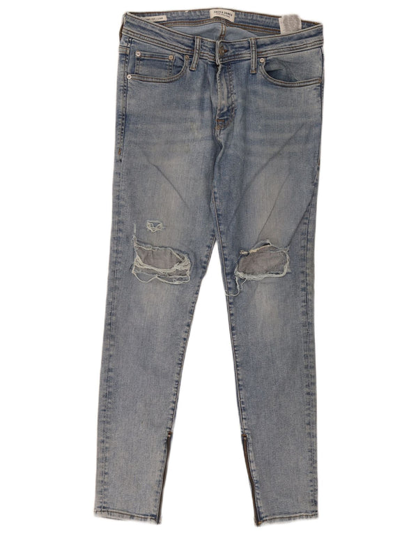 Jack & Jones Mens Liam Distressed Skinny Jeans W32 L32 Blue Cotton