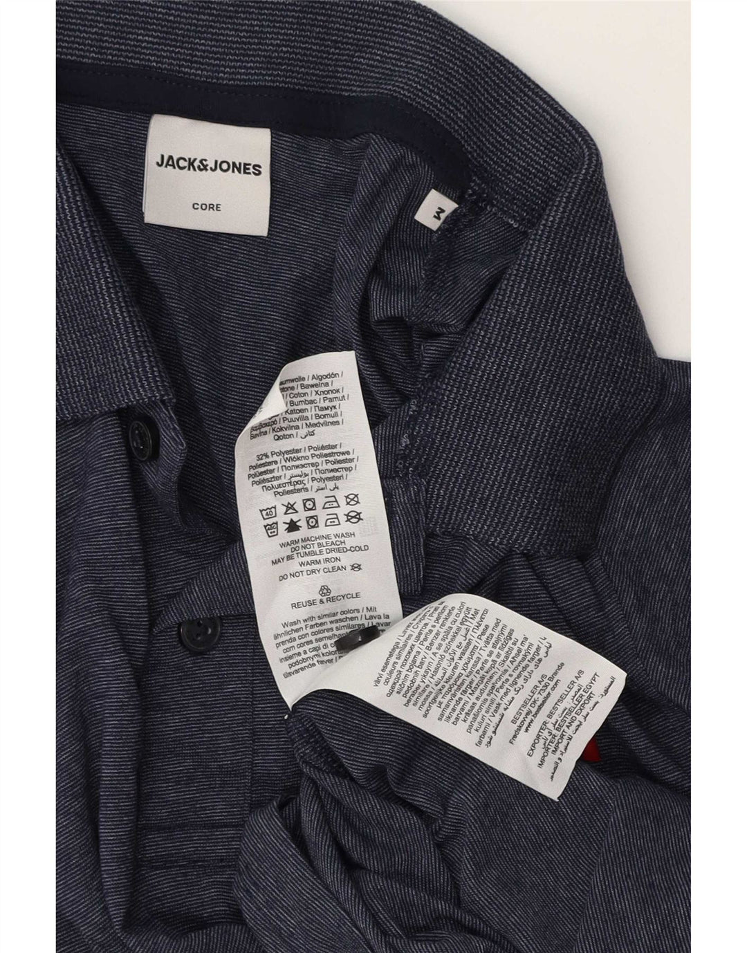 Jack & Jones Mens Graphic Polo Shirt Medium Navy Blue Flecked Cotton