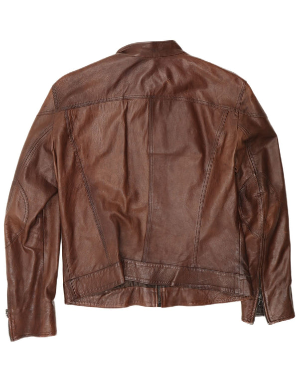 Lavorazione Artigiana Womens Biker Leather Jacket IT 52 2XL Brown Leather