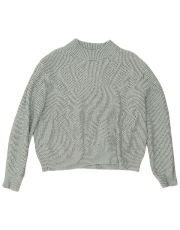 Marks & Spencer Womens Crop Turtle Neck Jumper Sweater UK 16 Large Turquois