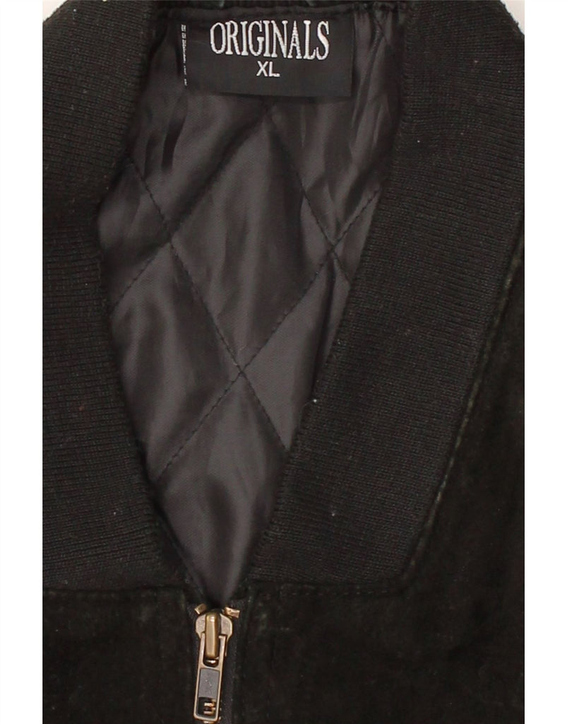 VINTAGE Mens Suede Bomber Jacket UK 42 XL Black Leather Vintage Vintage and Second-Hand Vintage from Messina Hembry 