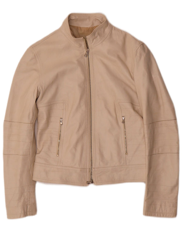 Lavorazione Artigianale Womens Crop Leather Jacket UK 10 Small Beige