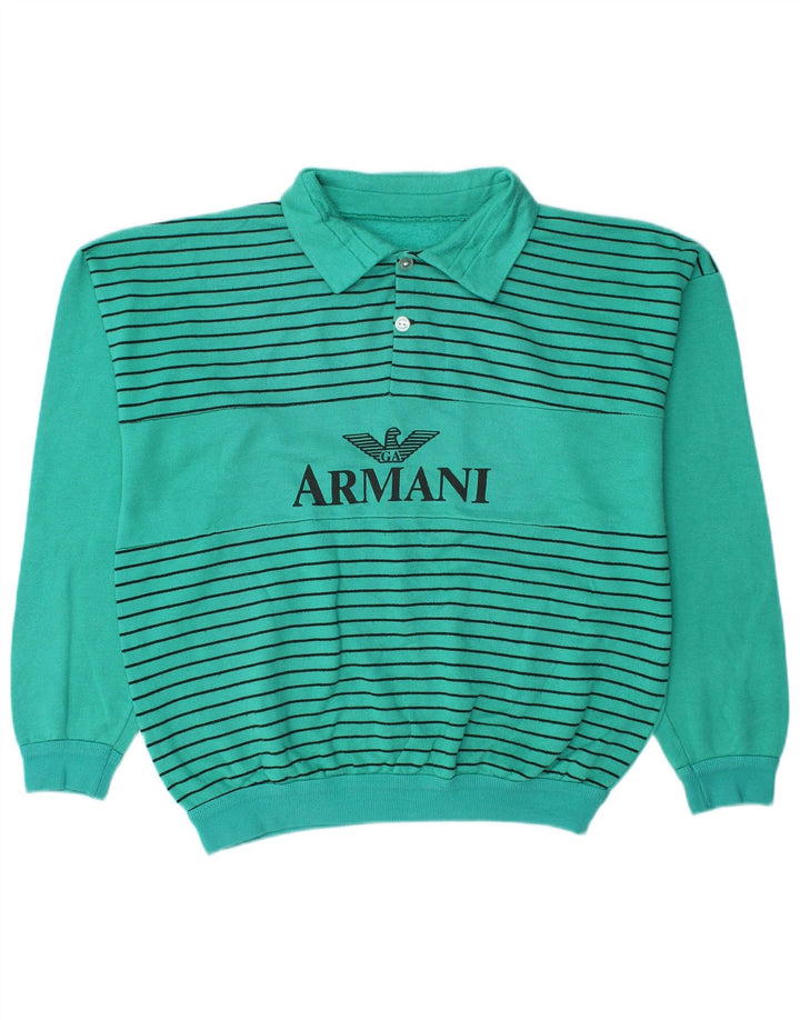 Armani Mens Graphic Polo Neck Sweatshirt Jumper Large Turquoise Striped