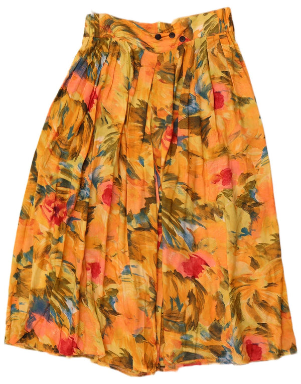 Vintage Womens Pleated Skirt UK 16 Large W32  Yellow Floral Viscose