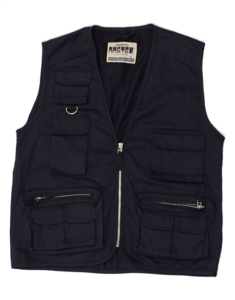 MASTER Boys Utility Gilet 13-14 Years Navy Blue Polyester | Vintage Master | Thrift | Second-Hand Master | Used Clothing | Messina Hembry 