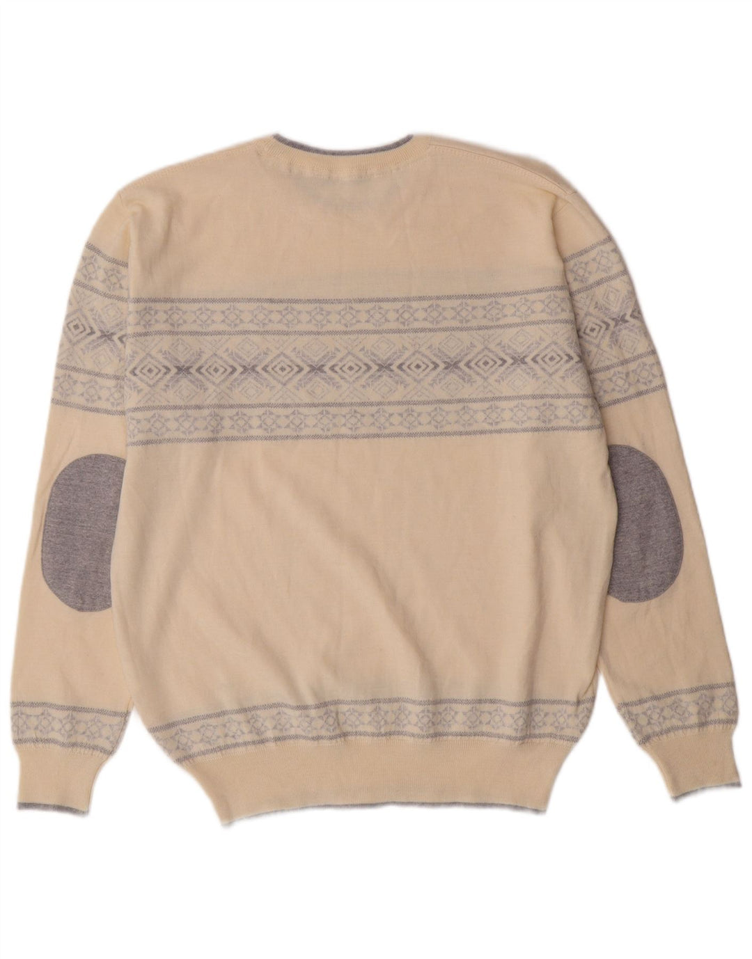 VINTAGE Mens Crew Neck Jumper Sweater Large Beige Fair Isle Classic
