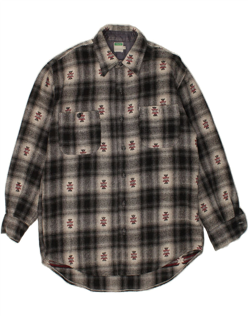 BENETTON Mens Flannel Shirt Medium Grey Check Acrylic | Vintage Benetton | Thrift | Second-Hand Benetton | Used Clothing | Messina Hembry 