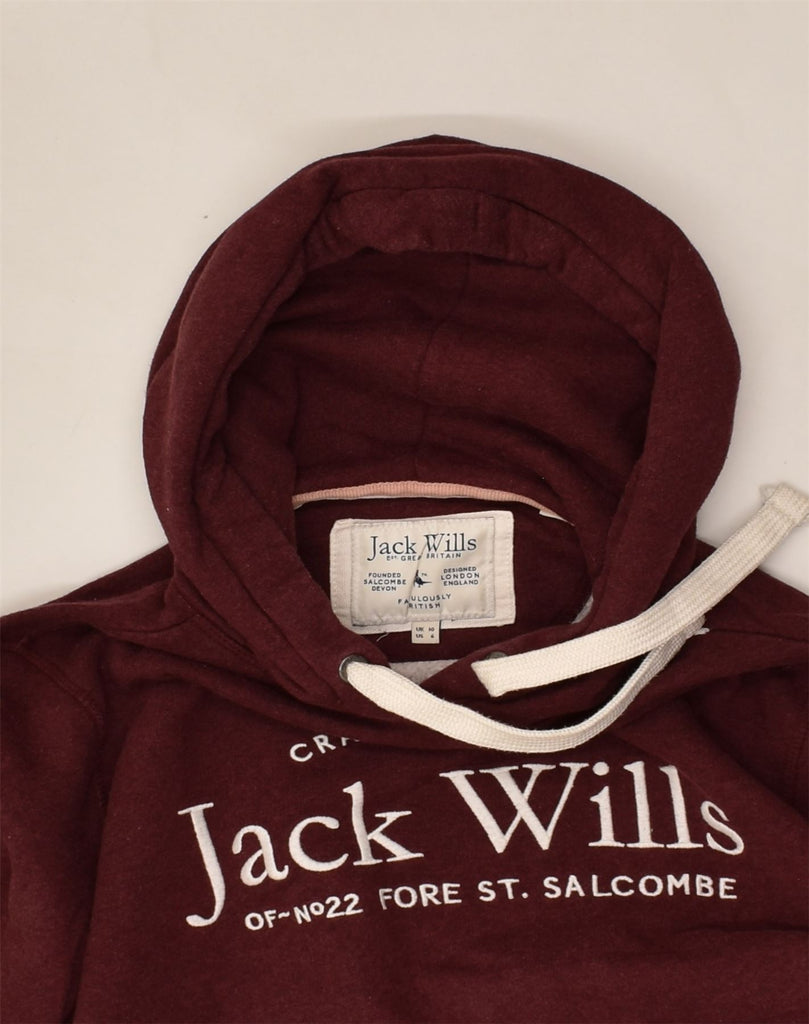 JACK WILLS Womens Graphic Hoodie Jumper UK 10 Small Burgundy Cotton | Vintage Jack Wills | Thrift | Second-Hand Jack Wills | Used Clothing | Messina Hembry 