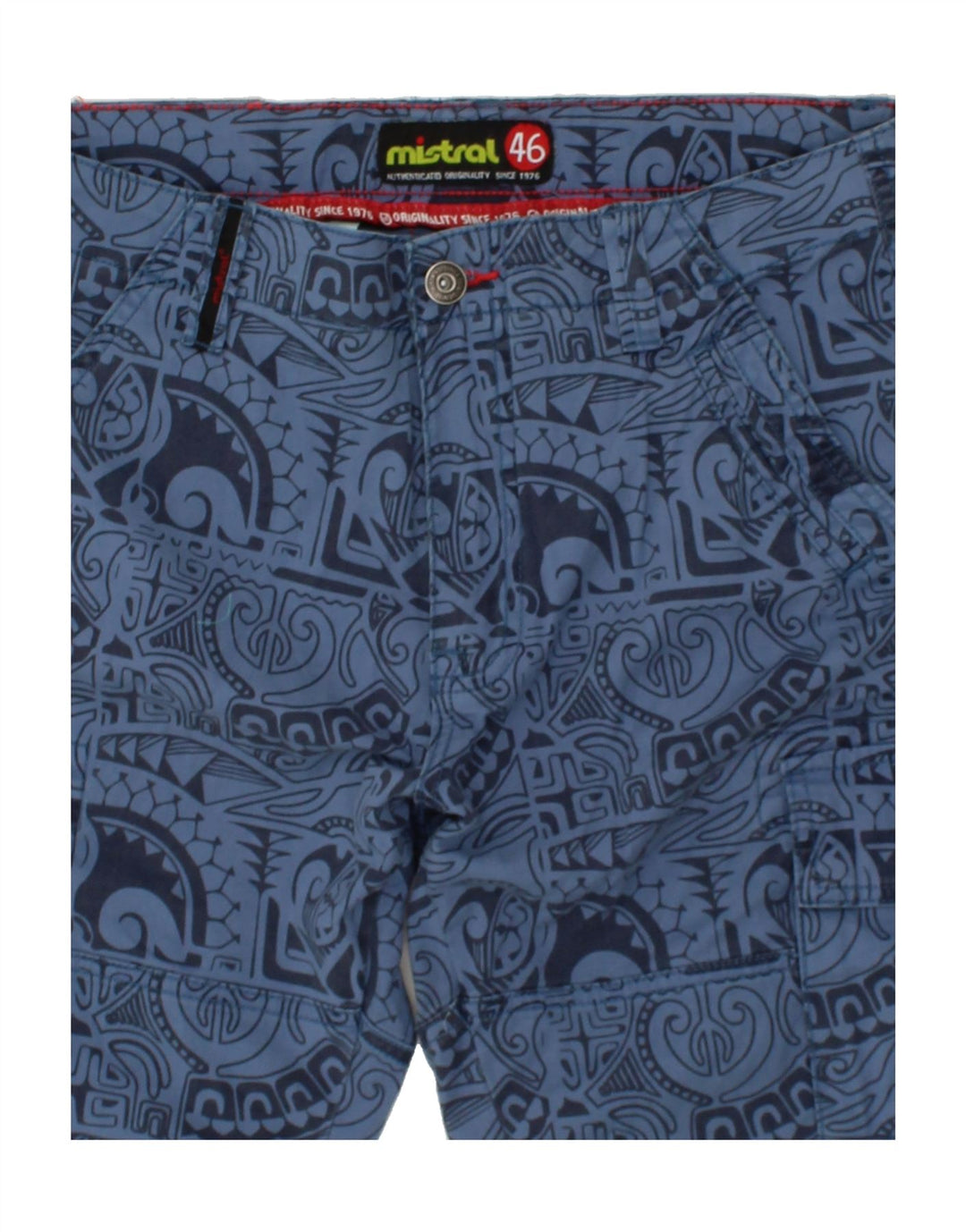 MISTRAL Mens Abstract Pattern Cargo Shorts IT 46 Small W32  Blue Cotton Vintage Mistral and Second-Hand Mistral from Messina Hembry 