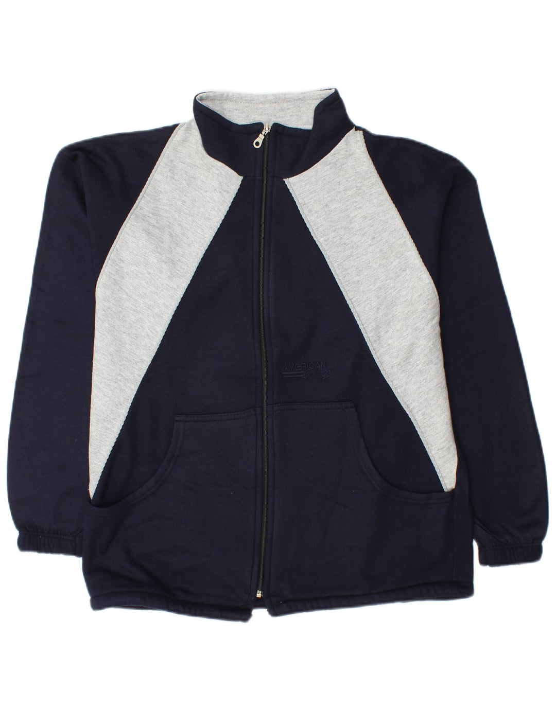 Vintage Mens Tracksuit Top Jacket Medium Navy Blue Colourblock Cotton