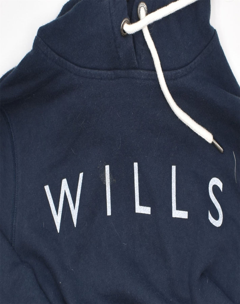 JACK WILLS Womens Graphic Hoodie Jumper UK 10 Small Navy Blue Cotton | Vintage | Thrift | Second-Hand | Used Clothing | Messina Hembry 