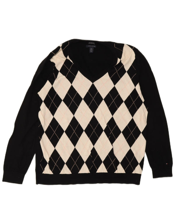 Tommy Hilfiger Womens V-Neck Jumper Sweater UK 20 2XL Black Argyle/Diamond