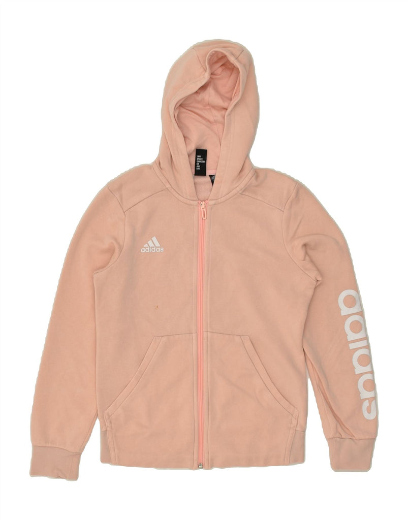 ADIDAS Girls Graphic Zip Hoodie Sweater 11-12 Years Medium  Beige Cotton | Vintage Adidas | Thrift | Second-Hand Adidas | Used Clothing | Messina Hembry 