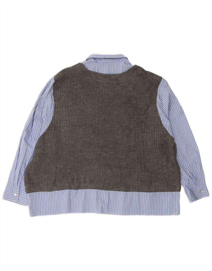 ZARA Womens Oversized Knit Vest Shirt UK 6 XS Blue Striped