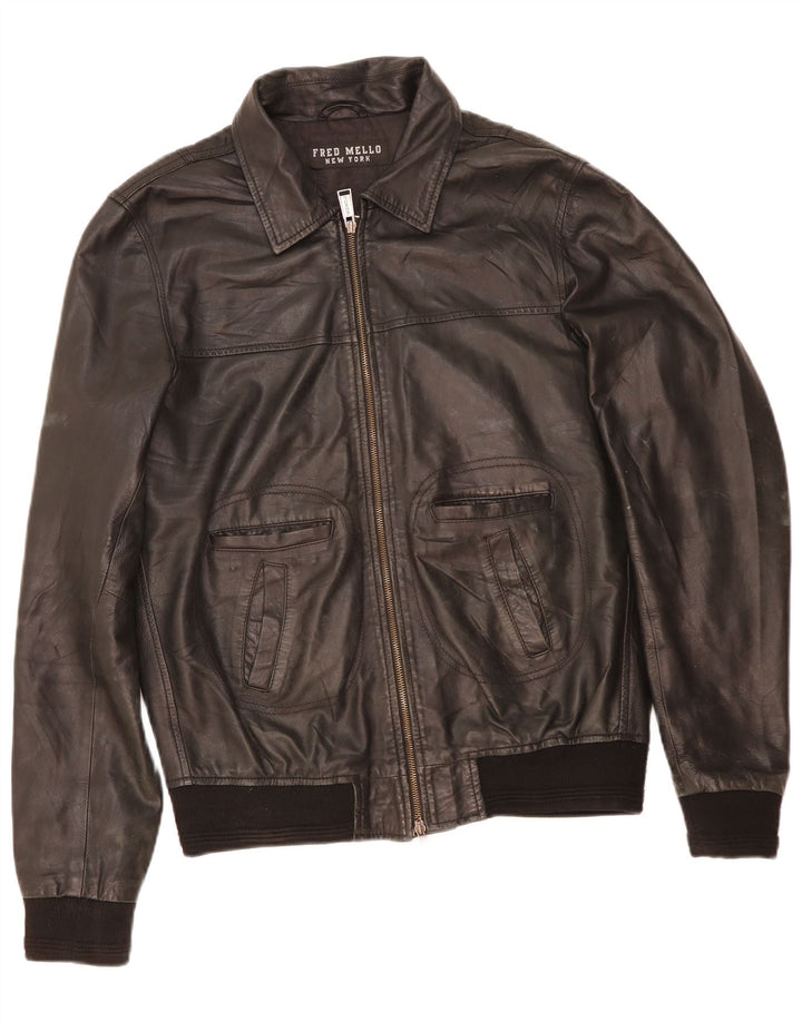 Fred Mello Womens Leather Jacket UK 20 2XL Black Leather