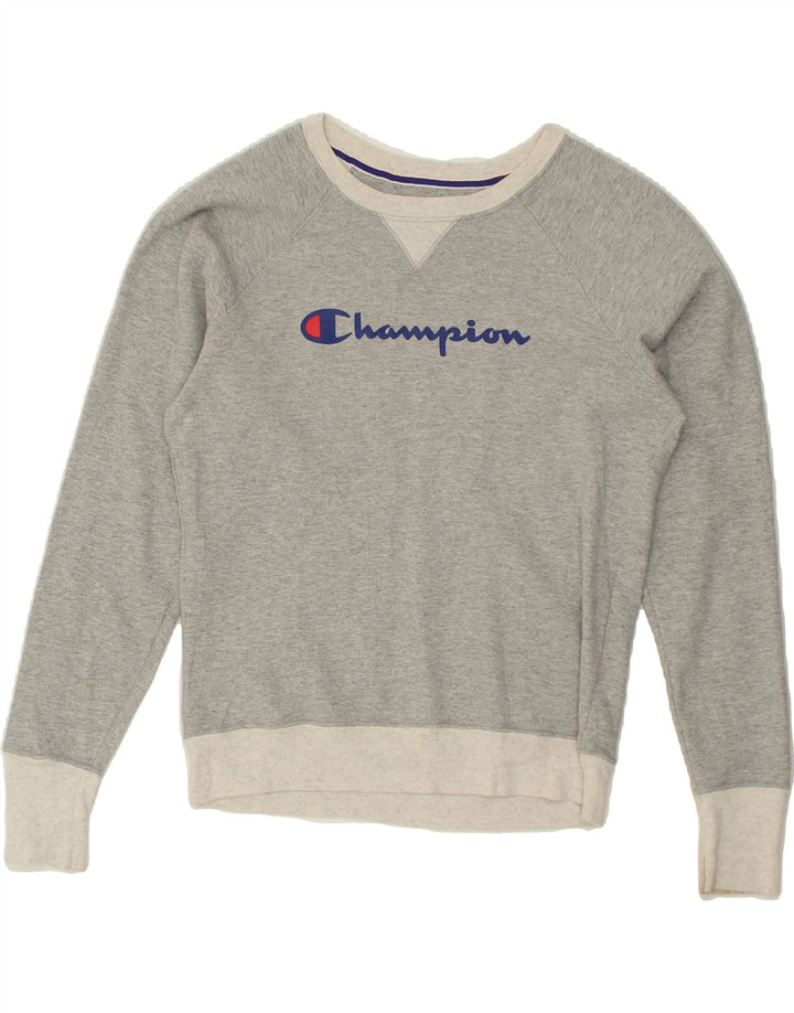 CHAMPION Womens Graphic Sweatshirt Jumper UK 10 Small Grey Vintage Champion and Second-Hand Champion from Messina Hembry 