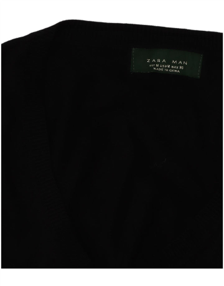 Zara Mens V-Neck Jumper Sweater Medium Black