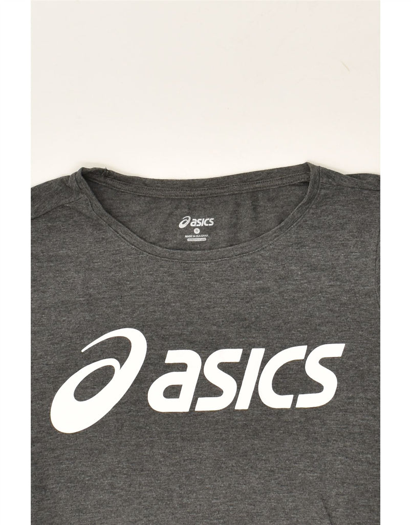 ASICS Womens Graphic T-Shirt Top UK 10 Small Grey Cotton | Vintage Asics | Thrift | Second-Hand Asics | Used Clothing | Messina Hembry 