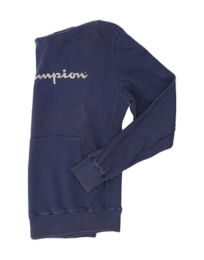 CHAMPION Mens Graphic Hoodie Jumper Large Navy Blue Cotton | Vintage Champion | Thrift | Second-Hand Champion | Used Clothing | Messina Hembry 