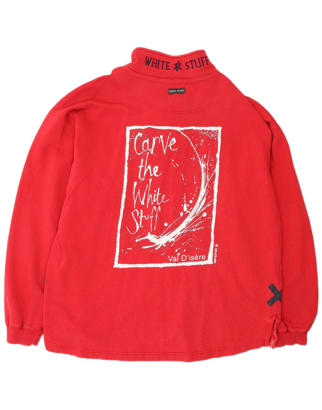 WHITE STUFF Mens Loose Fit Graphic Zip Neck Sweatshirt Jumper XL Red