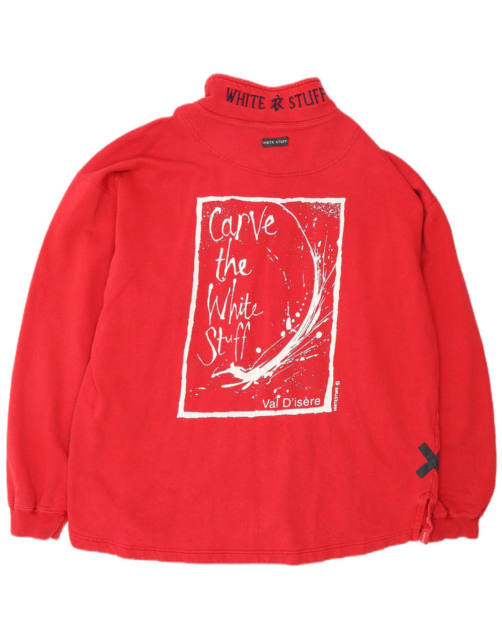 WHITE STUFF Mens Loose Fit Graphic Zip Neck Sweatshirt Jumper XL Red