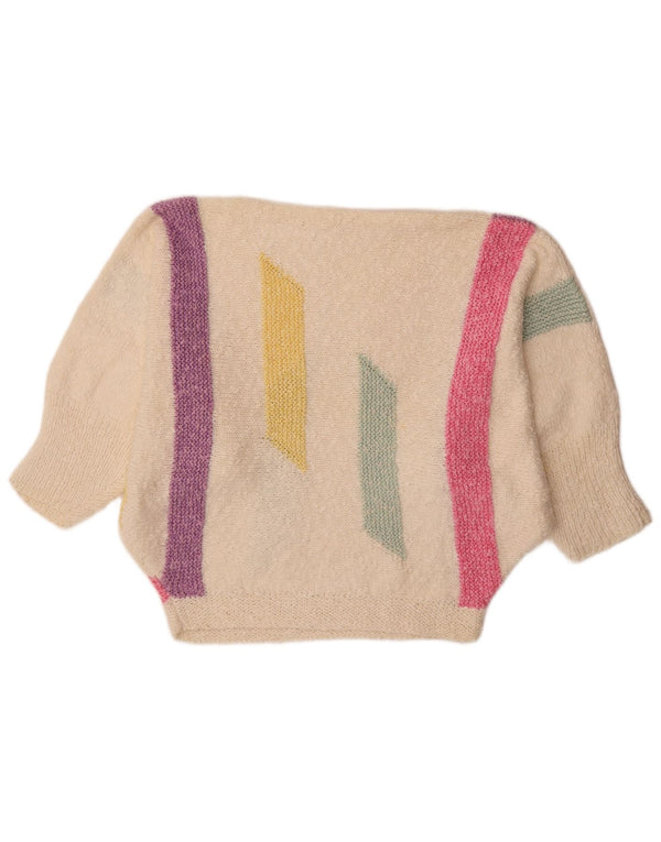 Vintage Womens Batwing Boat Neck Jumper Sweater UK 18 XL White Colourblock