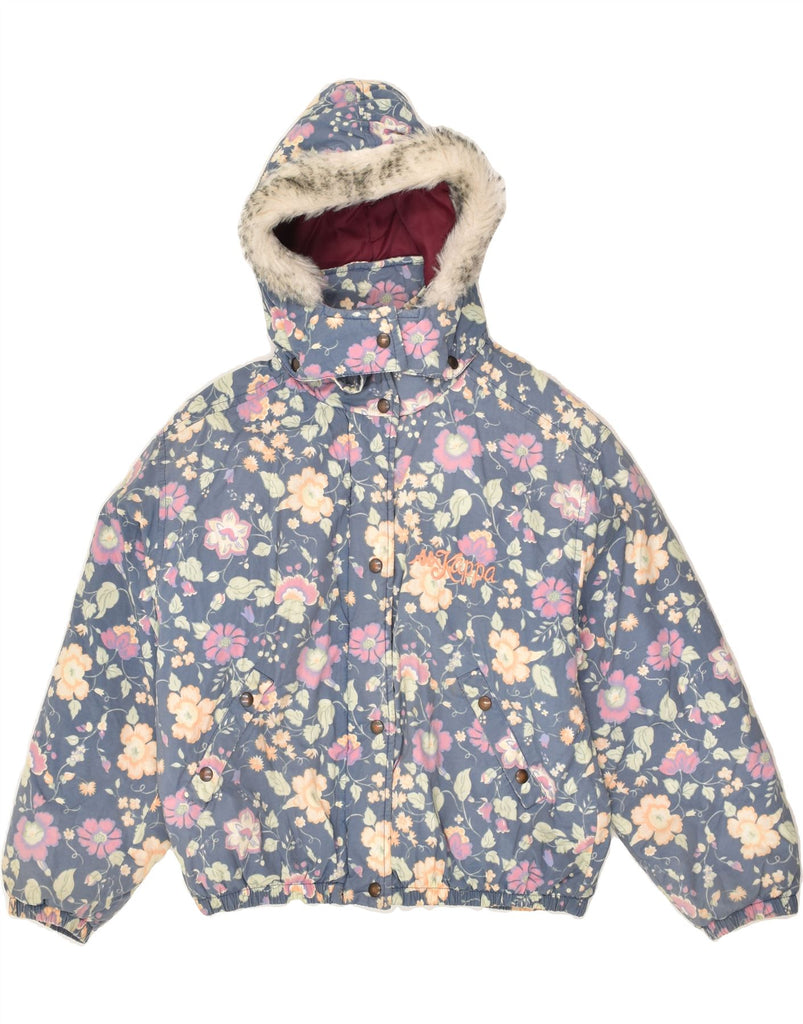 KAPPA Girls Hooded Bomber Padded Jacket 11-12 Years Blue Floral Polyester | Vintage Kappa | Thrift | Second-Hand Kappa | Used Clothing | Messina Hembry 