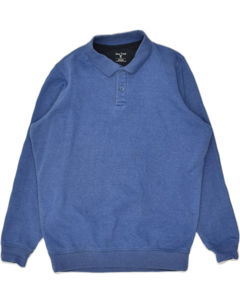 JAMES PRINGLE Mens Polo Neck Sweatshirt Jumper Medium Blue Cotton | Vintage James Pringle | Thrift | Second-Hand James Pringle | Used Clothing | Messina Hembry 