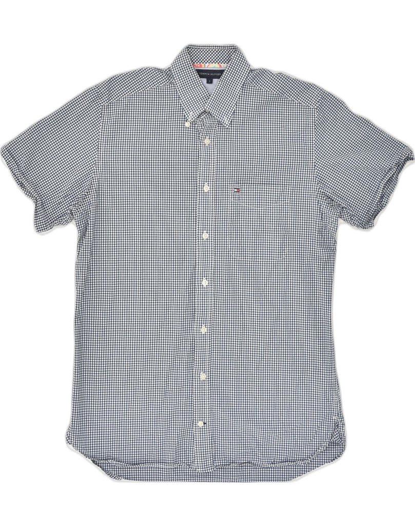 TOMMY HILFIGER Mens Short Sleeve Shirt Small Navy Blue Gingham Cotton | Vintage Tommy Hilfiger | Thrift | Second-Hand Tommy Hilfiger | Used Clothing | Messina Hembry 