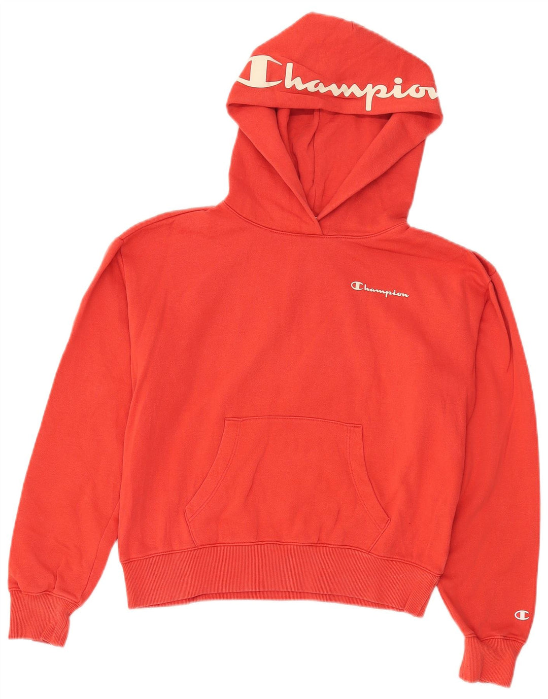 CHAMPION Womens Crop Graphic Hoodie Jumper UK 14 Medium Red Cotton