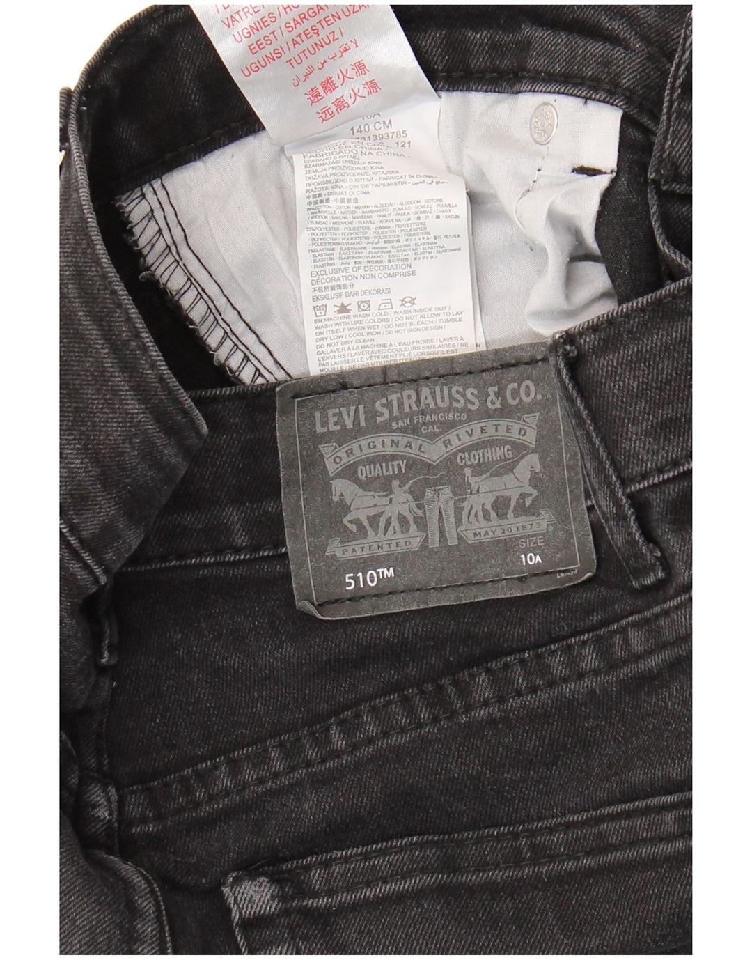 LEVI'S Boys 510 Skinny Jeans 9-10 Years W26 L27 Black Cotton