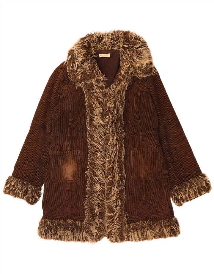 Miss Selfridge Womens Corduroy Coat UK 14 Large Brown Cotton
