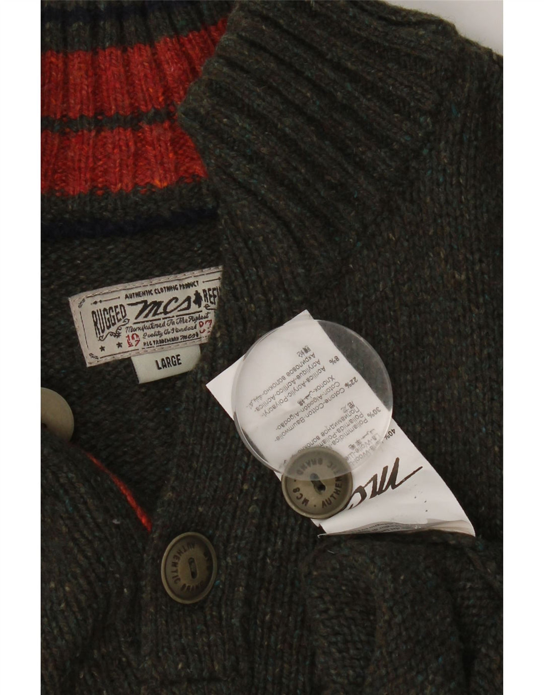 Marlboro Classics Mens Button Neck Jumper Sweater Large Grey Wool