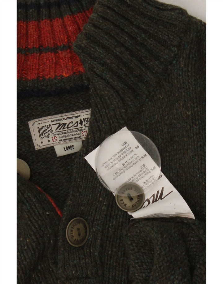 Marlboro Classics Mens Button Neck Jumper Sweater Large Grey Wool
