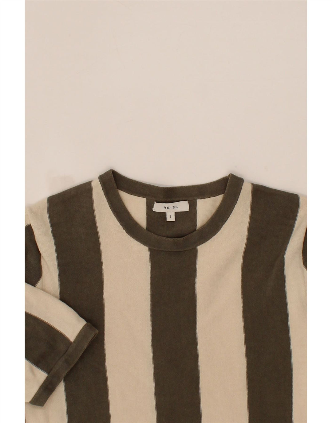 REISS Mens T-Shirt Top Small Khaki Striped Cotton Vintage Reiss and Second-Hand Reiss from Messina Hembry 