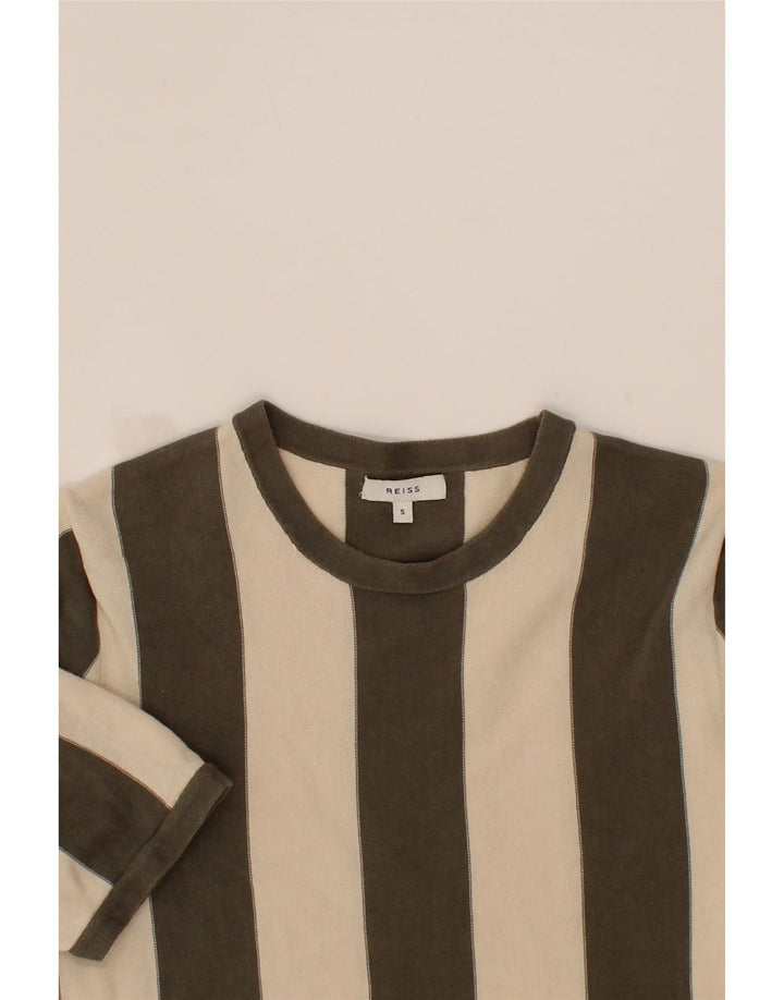 REISS Mens T-Shirt Top Small Khaki Striped Cotton Vintage Reiss and Second-Hand Reiss from Messina Hembry 