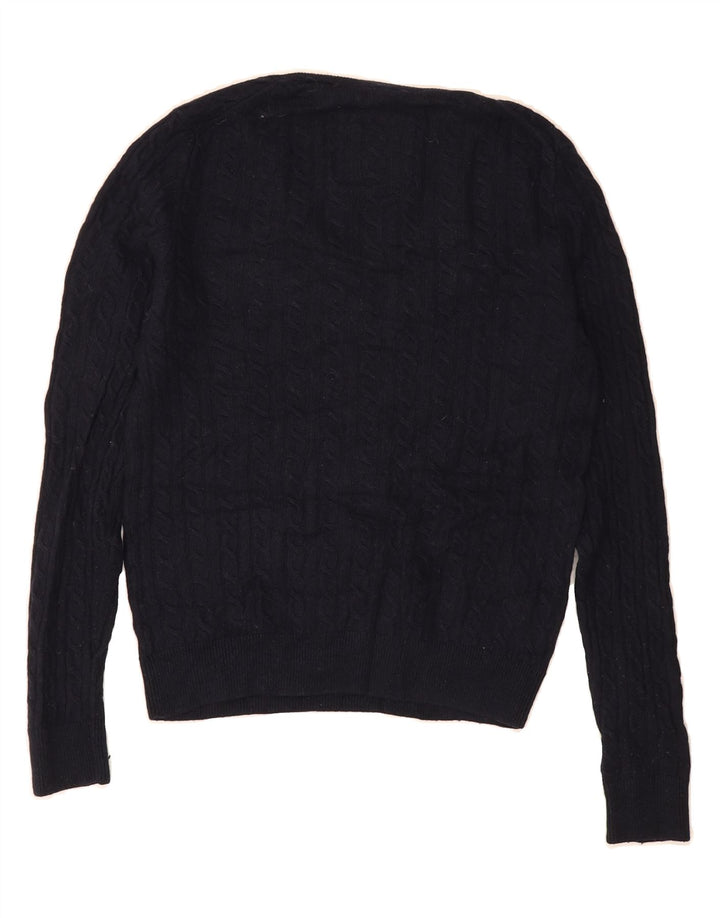 SUPERDRY Womens V-Neck Jumper Sweater UK 10 Small Navy Blue Wool Vintage Superdry and Second-Hand Superdry from Messina Hembry 