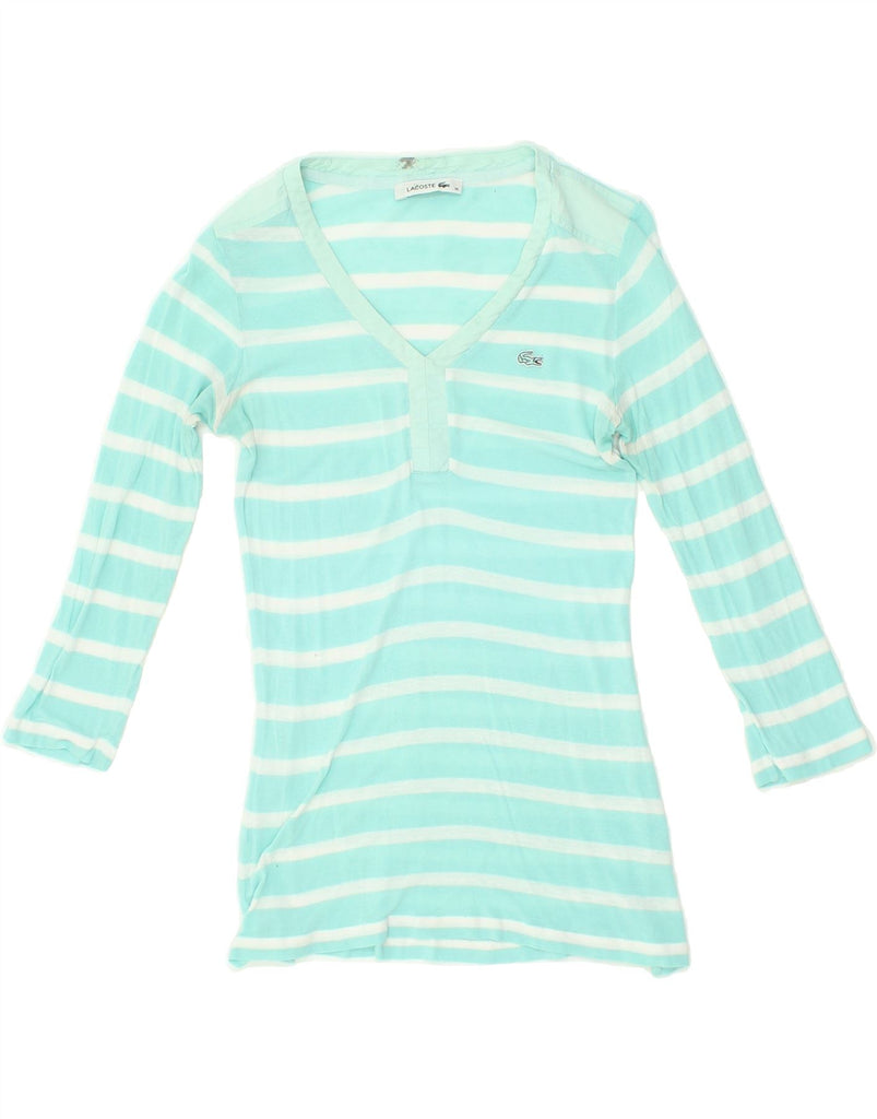 LACOSTE Womens Top 3/4 Sleeve Size 36 Small Turquoise Striped Vintage Lacoste and Second-Hand Lacoste from Messina Hembry 