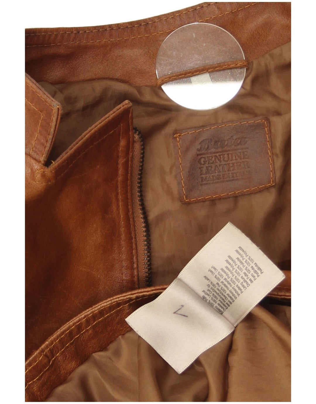 Bata Womens Leather Biker Jacket UK 14 Large Brown